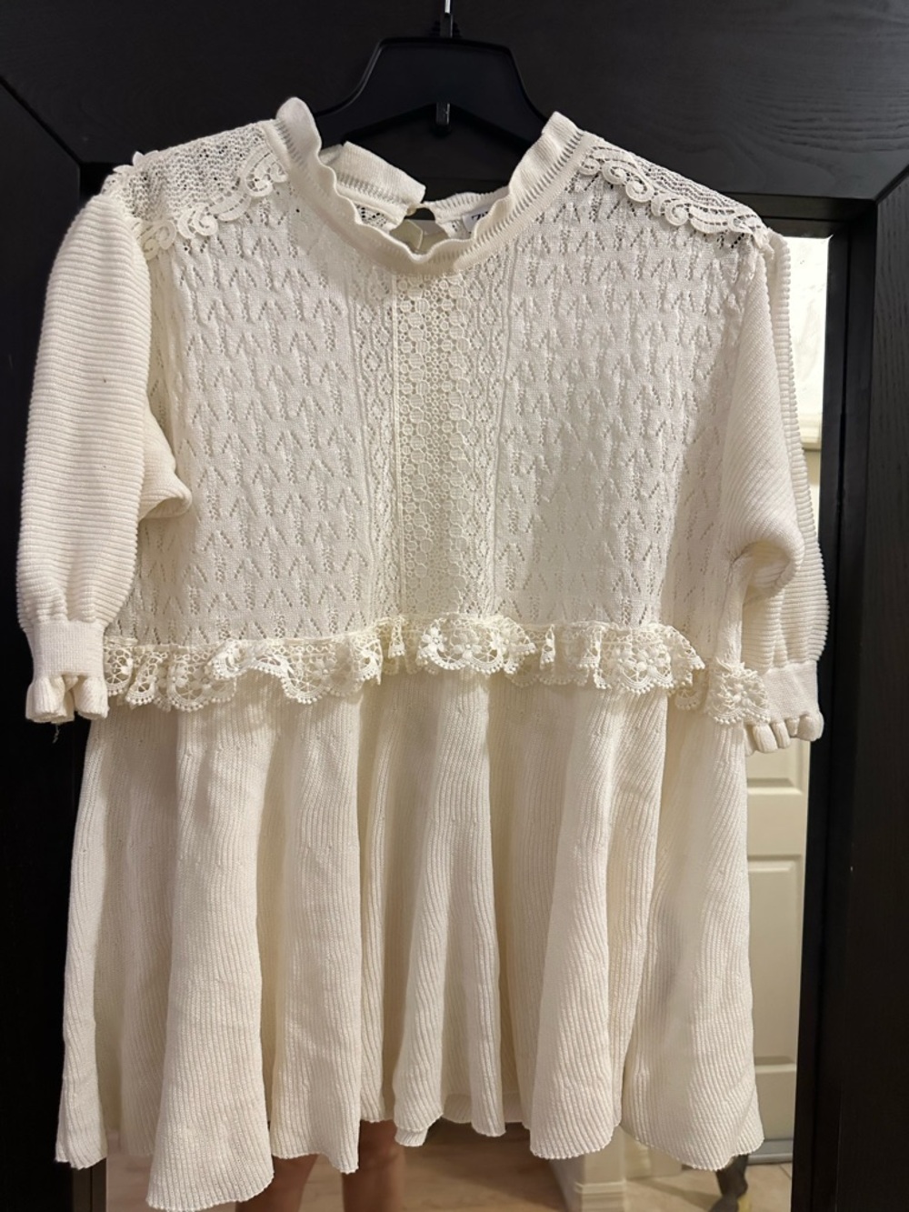 Zara Cream Lace-Trim Knit Tunic